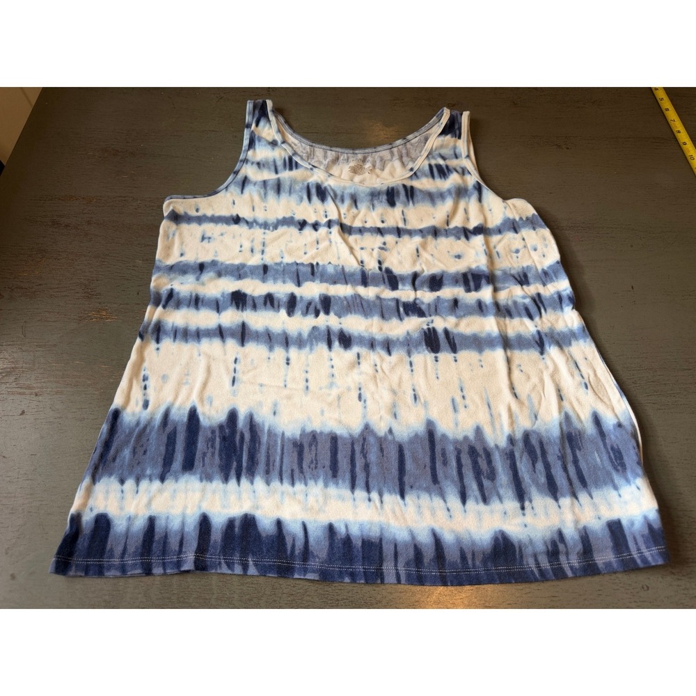 Catherines Blue Tie Dye Striped Sleeveless Tank Top Plus Size 1X 18/20W